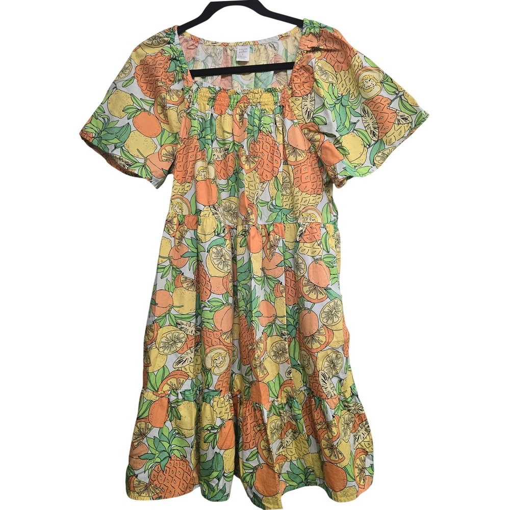 Peyton & Parker Fruit Print Midi Dress Large Cottagecore Coastal Vacation Preppy